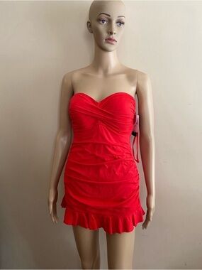 ABS Allen Schwartz Red Ruched Bathing Suit NWT